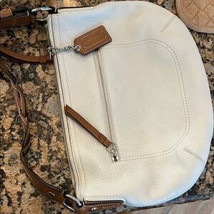 Coach Cream and Brown Leather Shoulder Bag